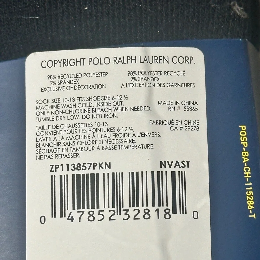 Polo Ralph‎ Lauren Mens Low Cut Socks 4 Pairs Navy Grey No Show Fits Shoe 6-12.5
